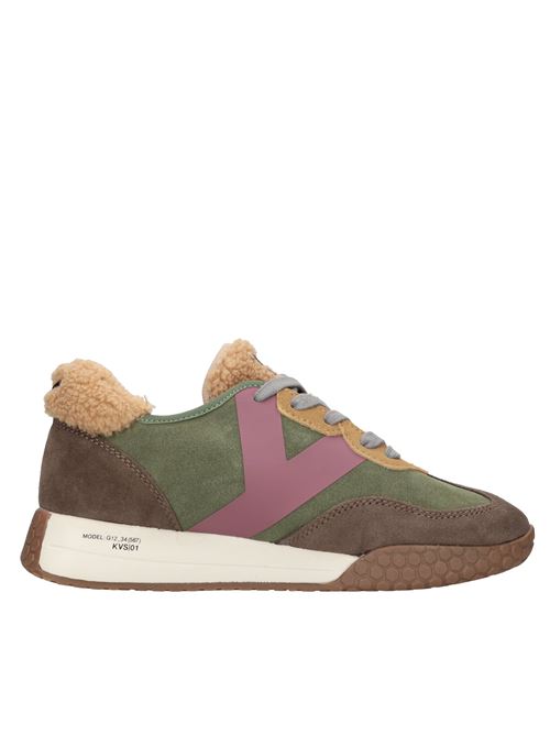 Sneakers vintage in camoscio di pelle, con inserti in eco-pelliccia KEH NOO | KW9743TAUPE-MILITARE